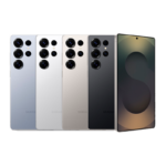 Cuatro celulares Samsung S25 Ultra de dorso y un celular Samsung S25 Ultra de frente