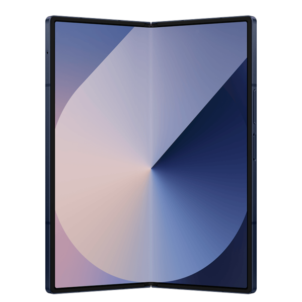 Samsung Z Fold 6 azul semi abierto de frente (formato tablet)