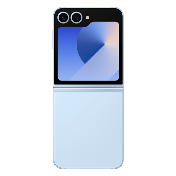 Samsung Z Flip 6 color celeste, visto de dorso