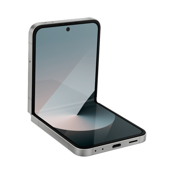 Samsung Z Flip 6 color negro, visto de frente semi plegado