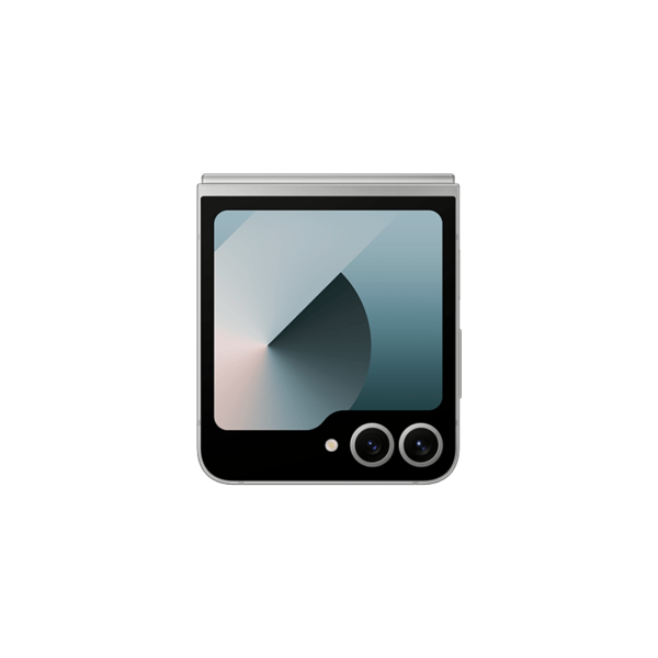 Samsung Z Flip 6 color negro, visto de dorso plegado con su pantalla secundaria a la vista